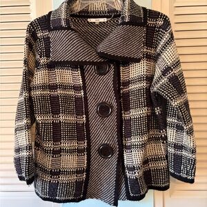 Pretty sweater with large buttons, snaps, and comfy collar. Size small
